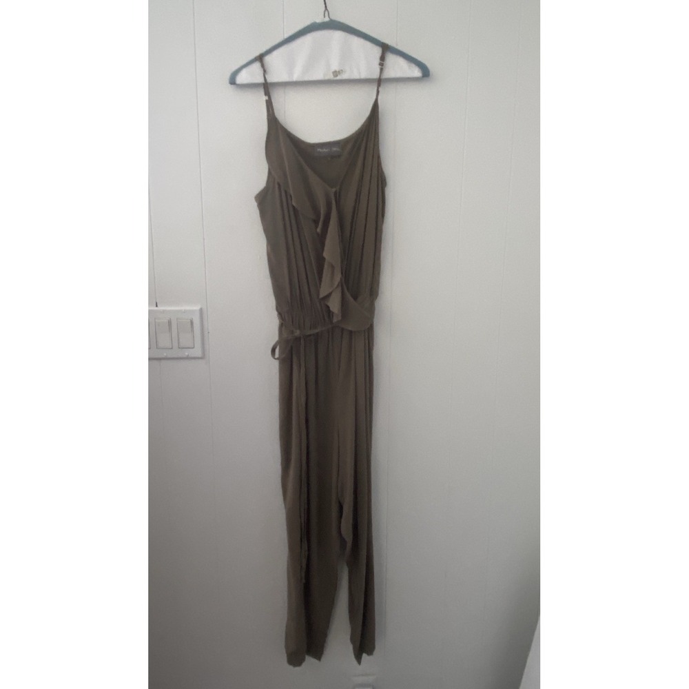 Michael Stars Ruffle Surplice Sleeveless Jumpsuit Olive Green Size Small